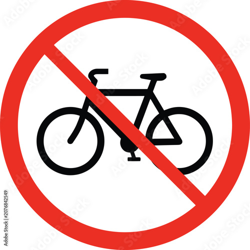 No bicycles allowed sign icon with a black bike silhouette inside a red prohibition circle