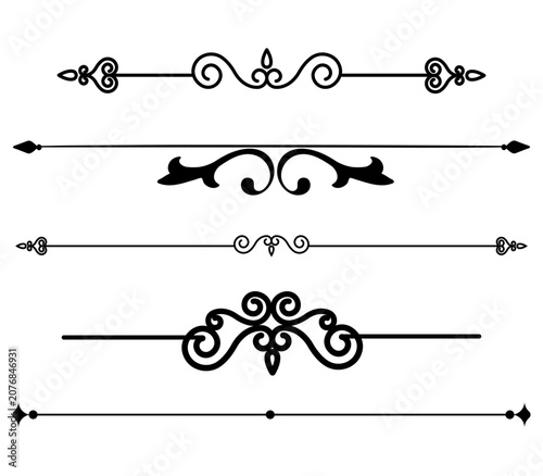 Obraz na plátne Elegant Calligraphic Dividers Set with Vintage Floral Flourishes and Minimalist