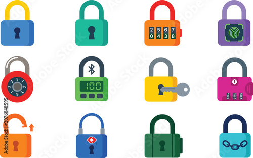Quadro su tela Padlock icon set with colorful lock symbols for security access privacy safety d