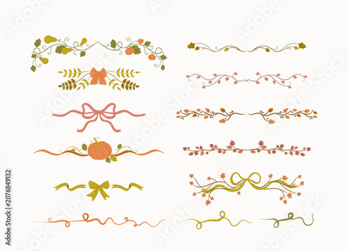 Autumn Borders With Ribbon Bows Hand Drawn