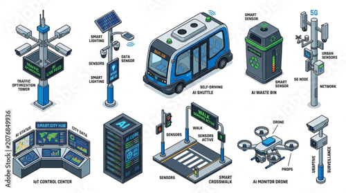 Smart City AI Technology Infrastructure with Futuristic Urban Architecture, Digital Connectivity Network, and Data Stream Visualization for Modern Innovation