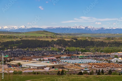 Panoramic View Of The Town Of Cochrane And Mountains 