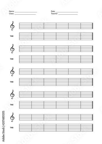 Fotografía Blank music staff paper for guitar tablature and lyrics