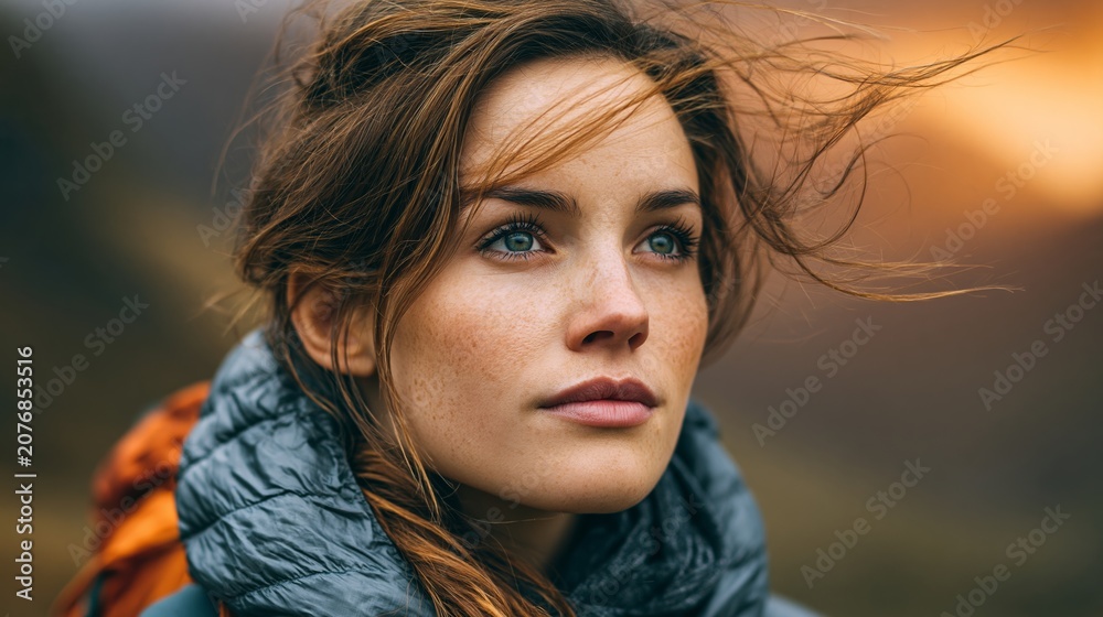 Fototapeta premium Woman hiking through mountain landscape