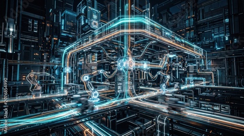 High-Tech Futuristic Automated Industrial Factory Assembly Floor