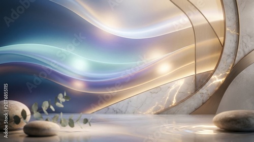 Luxury Serene Spa Wave Scene with Marble and Zen Stones
