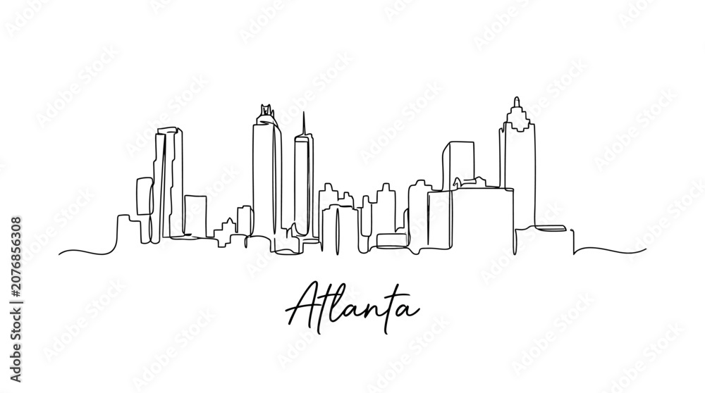 Fototapeta premium Elegant minimalist line art depiction of Atlanta?s skyline capturing iconic high-rise buildings and cityscape features in a