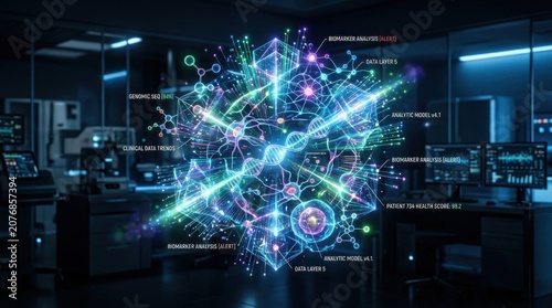 Futuristic Medical Genomic Hologram in Clinical Research Lab