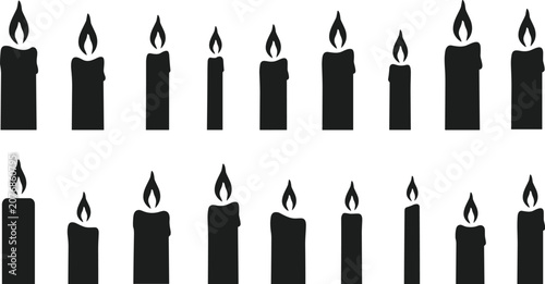 Принти на полотні A collection of diverse black silhouette candles with flickering flames arranged