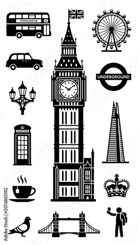 London Icons Collection: Big Ben, Red Bus, Telephone Box, Crown, and More