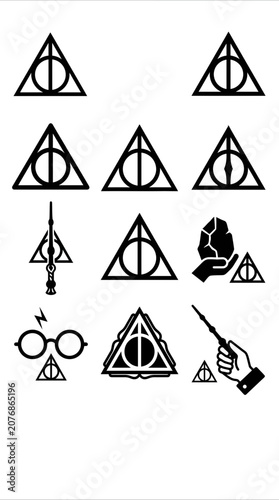 Canvas-taulu Magical Symbols Collection: Triangle, Circle, Line, Wand, Glasses, Stone