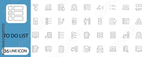 Fotografie Set of 36 line icons depicting various to do list concepts and tasks