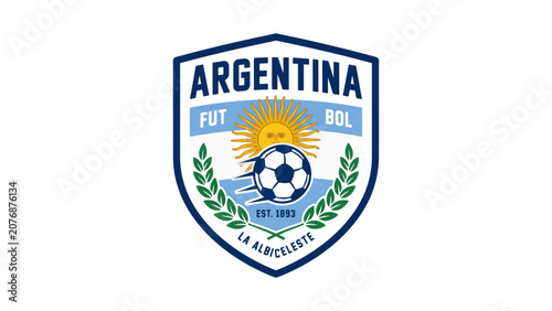 Cuadro en lienzo Argentina national soccer team shield logo with soccer ball and stars Vector