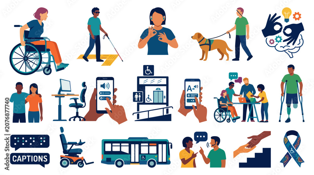 Fototapeta premium Diverse People with Disabilities Accessing Technology and Services