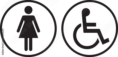 Woman and disabled signs for accessible toilet facilities for people with disabilities