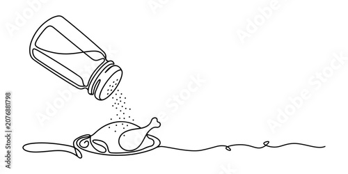Cuadro en lienzo Seasoning food illustration, seasoning food during preparation, hand drawn outline vector illustration