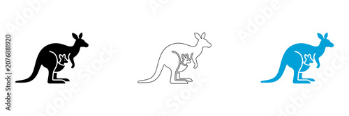 Photos Kangaroo with joey icon set silhouette outline and solid blue variations for gra