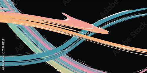 Dynamic Abstract Brushstrokes on Black Background.