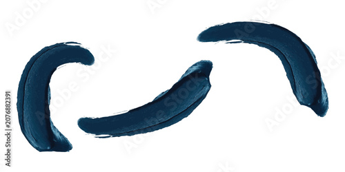 Abstract dark blue paint strokes on a clean white background.