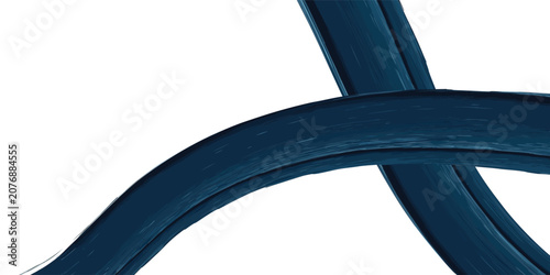 Abstract close-up of dark blue intersecting curved lines on a white background.
