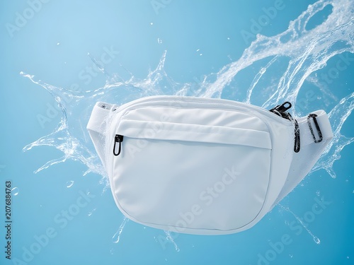Floating white fanny pack with water splash