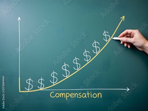 Drawing financial growth graph on chalkboard with hand