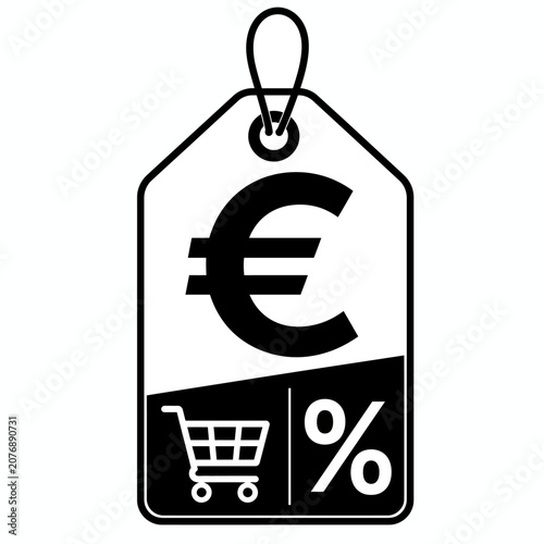 Price tag with euro symbol and shopping cart icon