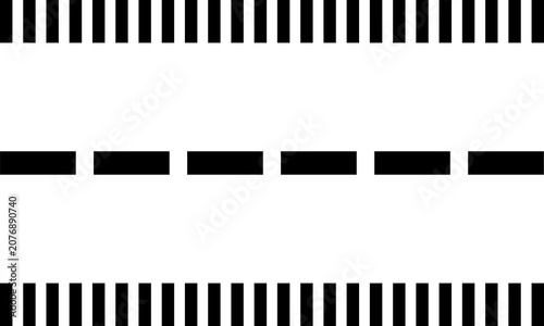 Black and white bold stripes and dashes geometric pattern, road traffic line marking inspired abstract illustration.