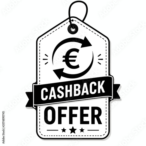 Cashback offer tag with euro symbol and arrows