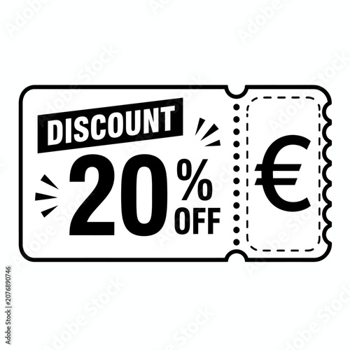 A discount coupon with 20% off and a Euro symbol. This coupon indicates a special offer or sale