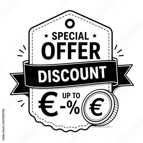 Special offer discount badge with euro symbol and coin