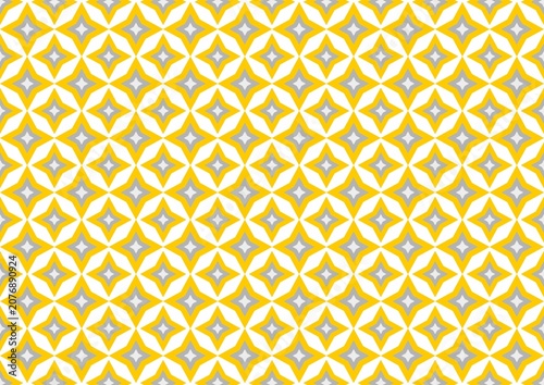 Yellow gray and white geometric star diamond seamless tile pattern, retro mosaic background for textile and surface design.