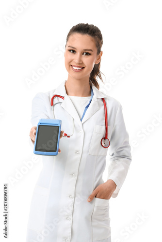 Female doctor with payment ...