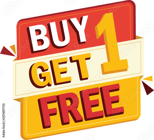 Eye catching buy one get one free promotion tag for special offers and retail sales events