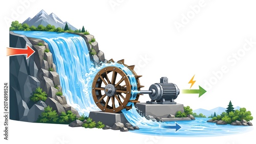 Waterfall Analogy Explaining Heat Engine Working Principle Premium Vector Illustration