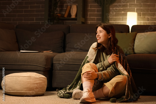 Young happy woman with soft...