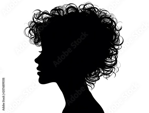 Silhouette of a woman with curly hair.