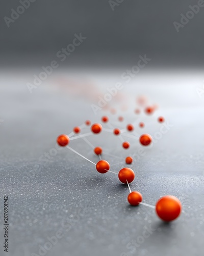 Abstract Connection Concept with Red Spheres and Strings on Gray Surface Representing Network and Communication