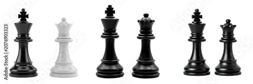 Set and Collection of elegant black chess piece isolated on white transparent png background
