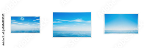 Set and Collection of tranquil blue ocean horizon isolated on white transparent png background