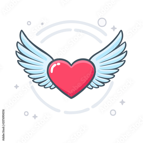 Red heart with wings vector illustration