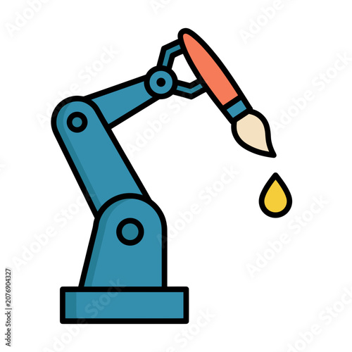 Robotic Arm Holding Paintbrush with Paint Drop