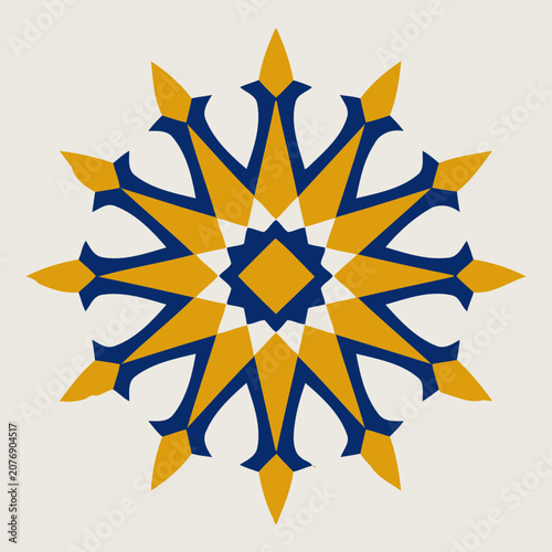 Blue and Gold Geometric Snowflake Vector