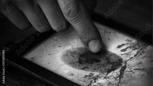 Fingerprint on a digital device surface technology security concept