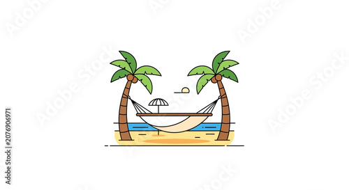 Tropical beach hammock paradise, palm trees and ocean waves