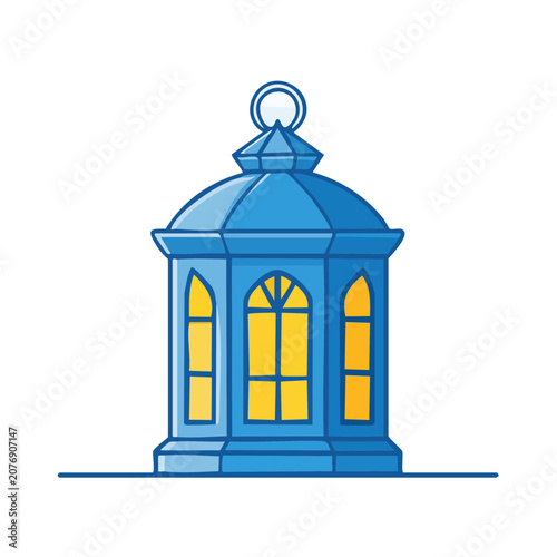 Blue lantern with glowing yellow windows