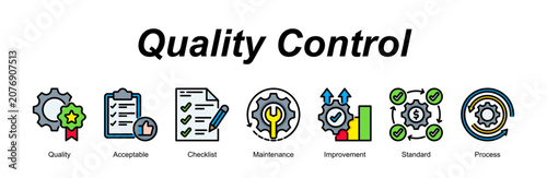 Quality Control banner web icon vector illustration concept with an icon of Quality, Acceptable, Checklist, Maintenance, Improvement, Standard, Process 