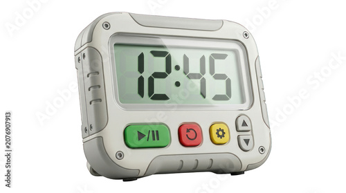 Industrial digital timer clock with large LCD display.