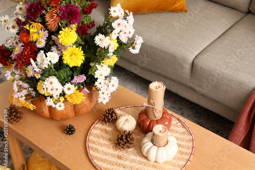 Pumpkin with autumn flowers...
