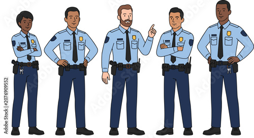 фотографія Police officer character collection featuring diverse law enforcement personnel